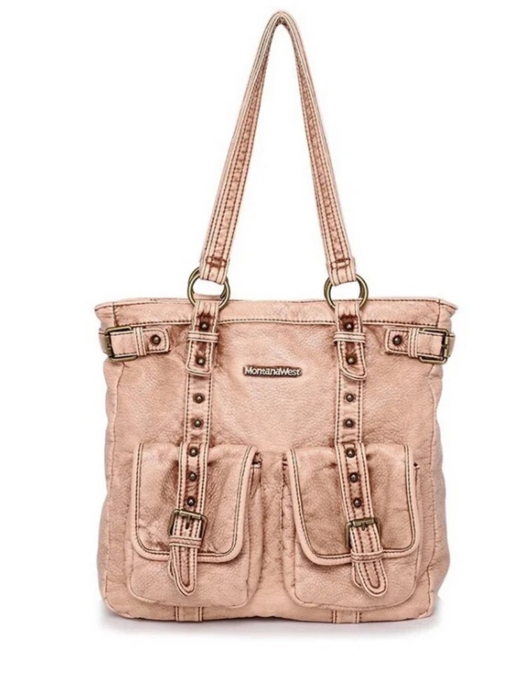 Montana West Brown Stone Washed Buckle Tote